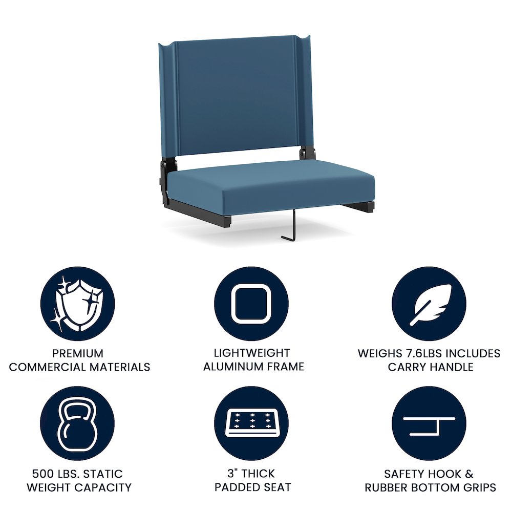 Lightweight Stadium Chair with Handle, Ultra-Padded Seat, Teal. Picture 4