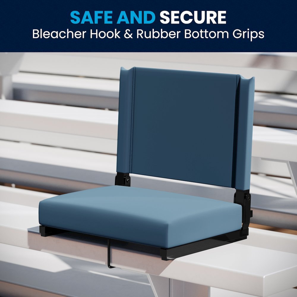 500 lb. Rated Lightweight Stadium Chair with Handle & Ultra-Padded Seat, Teal. Picture 8