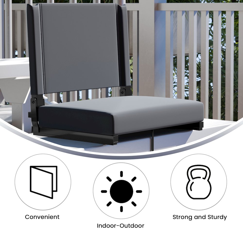 Lightweight Stadium Chair with Handle, Ultra-Padded Seat, Gray. Picture 5