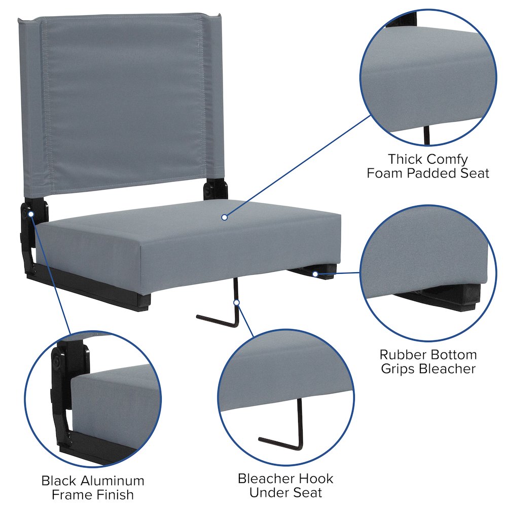 Lightweight Stadium Chair with Handle, Ultra-Padded Seat, Gray. Picture 7