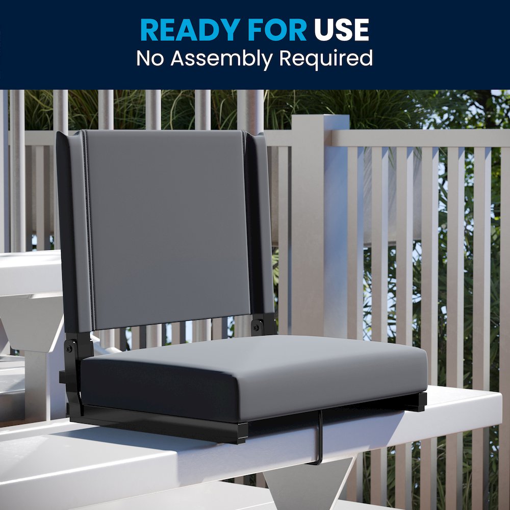 Lightweight Stadium Chair with Handle, Ultra-Padded Seat, Gray. Picture 10