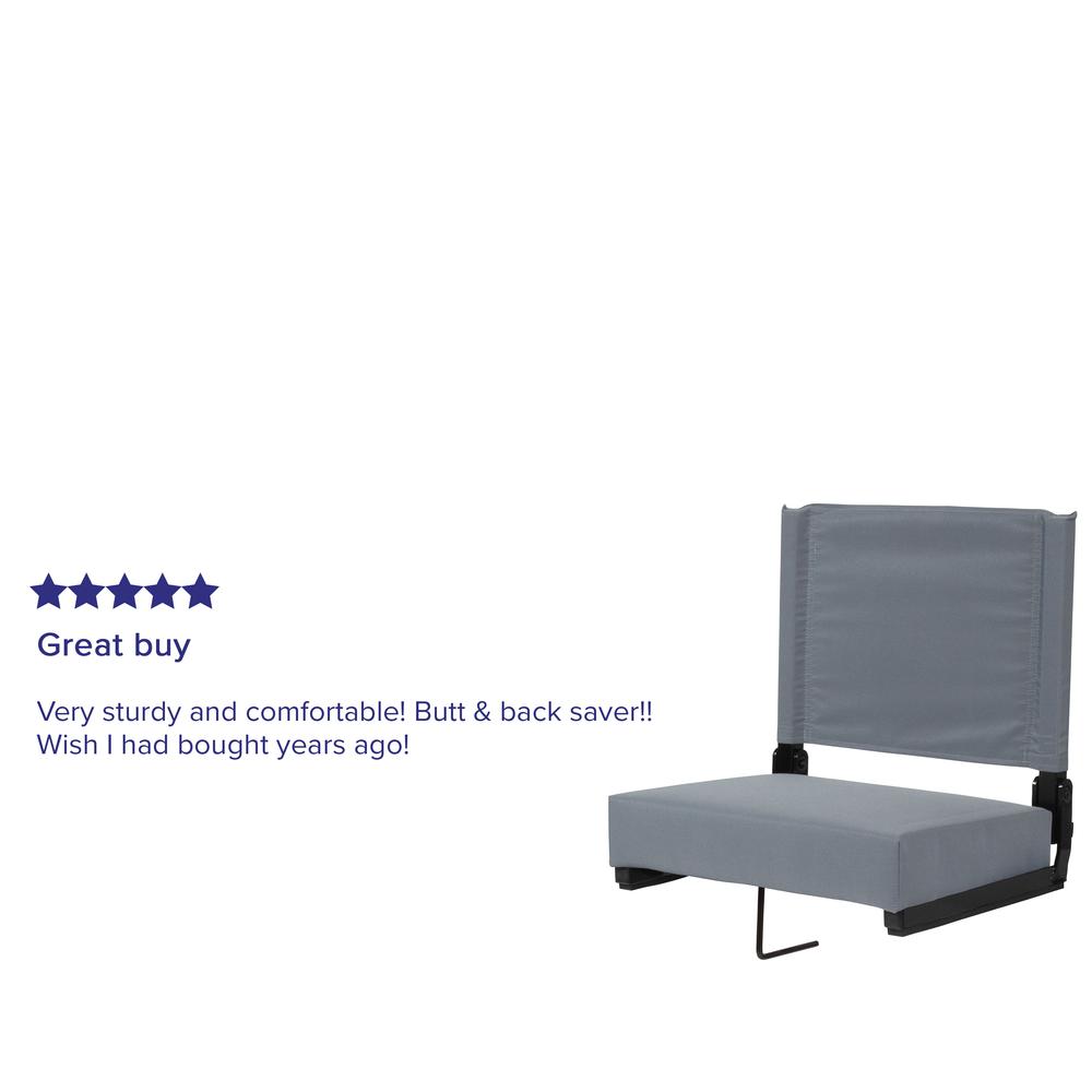 500 lb. Rated Lightweight Stadium Chair with Handle & Ultra-Padded Seat, Gray. Picture 6