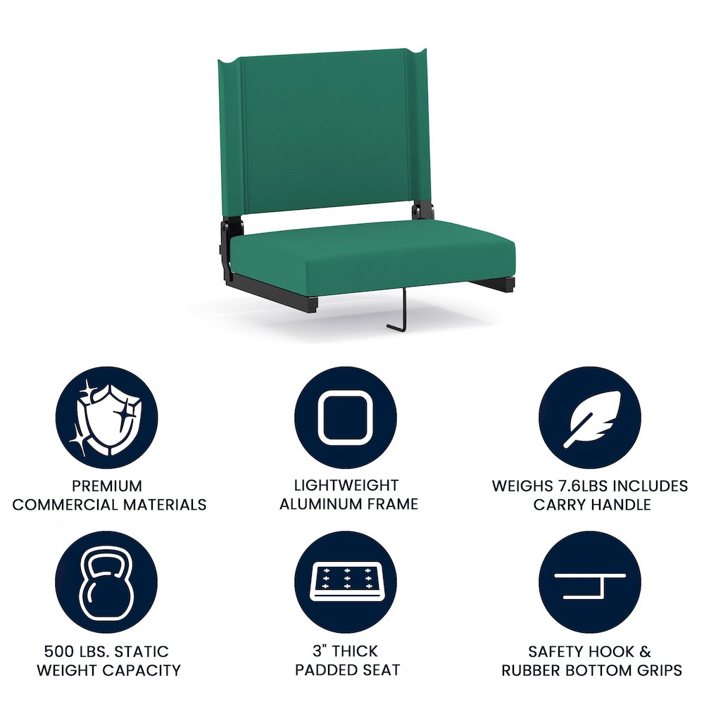 Lightweight Stadium Chair with Handle, Ultra-Padded Seat, Hunter Green. Picture 4