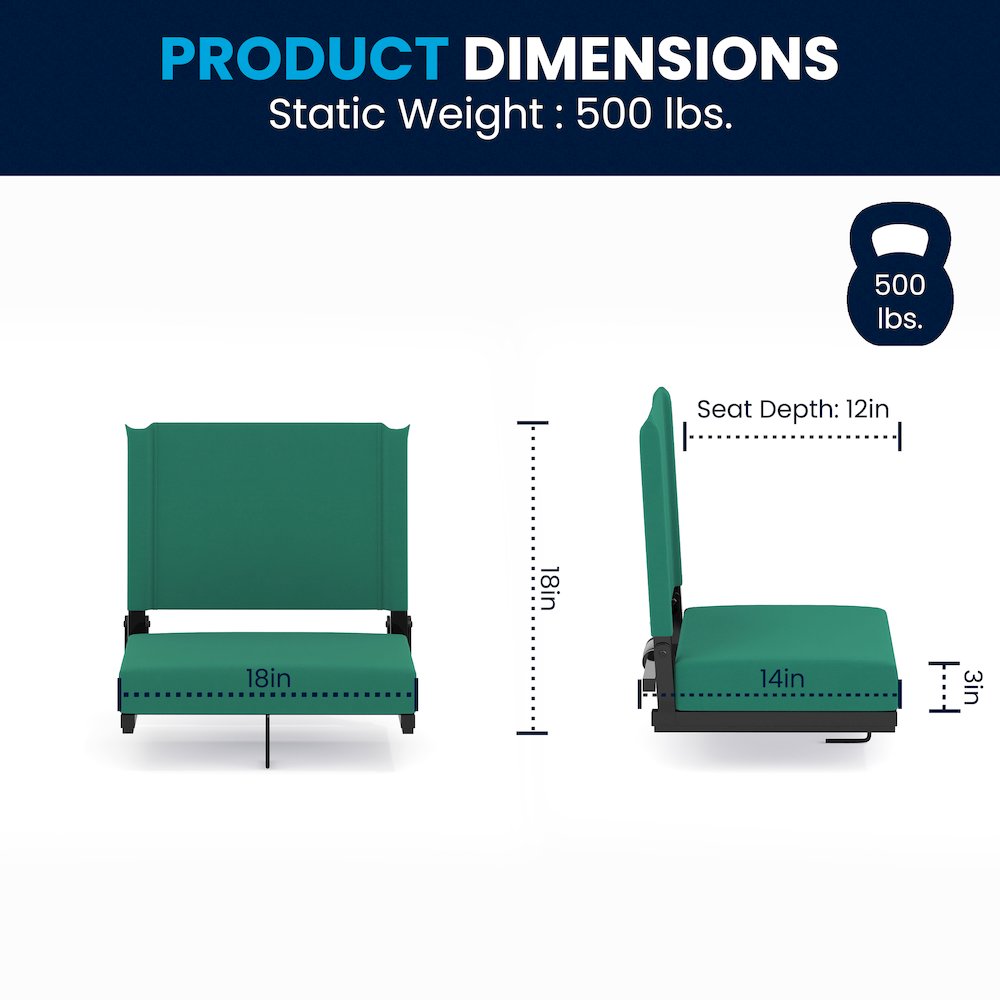 Lightweight Stadium Chair with Handle, Ultra-Padded Seat, Hunter Green. Picture 8