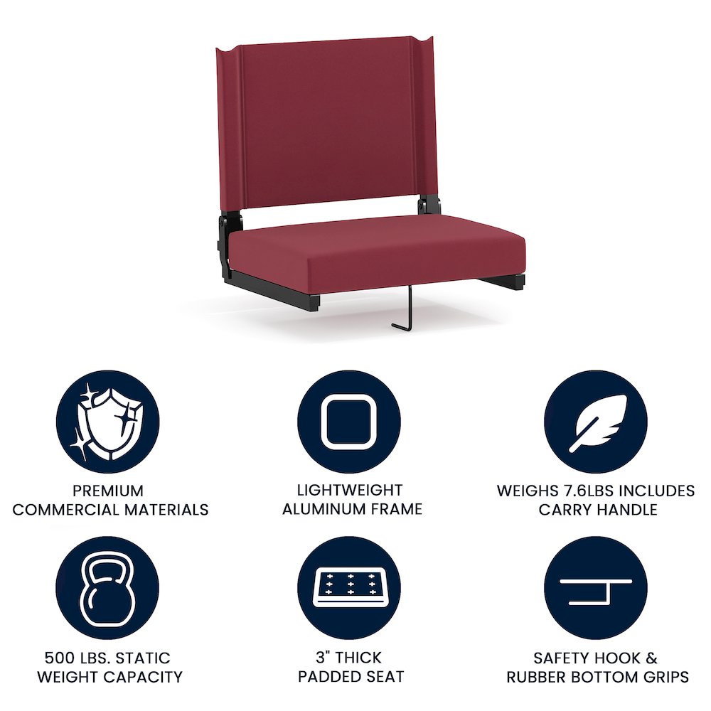 Lightweight Stadium Chair with Handle, Ultra-Padded Seat, Maroon. Picture 4