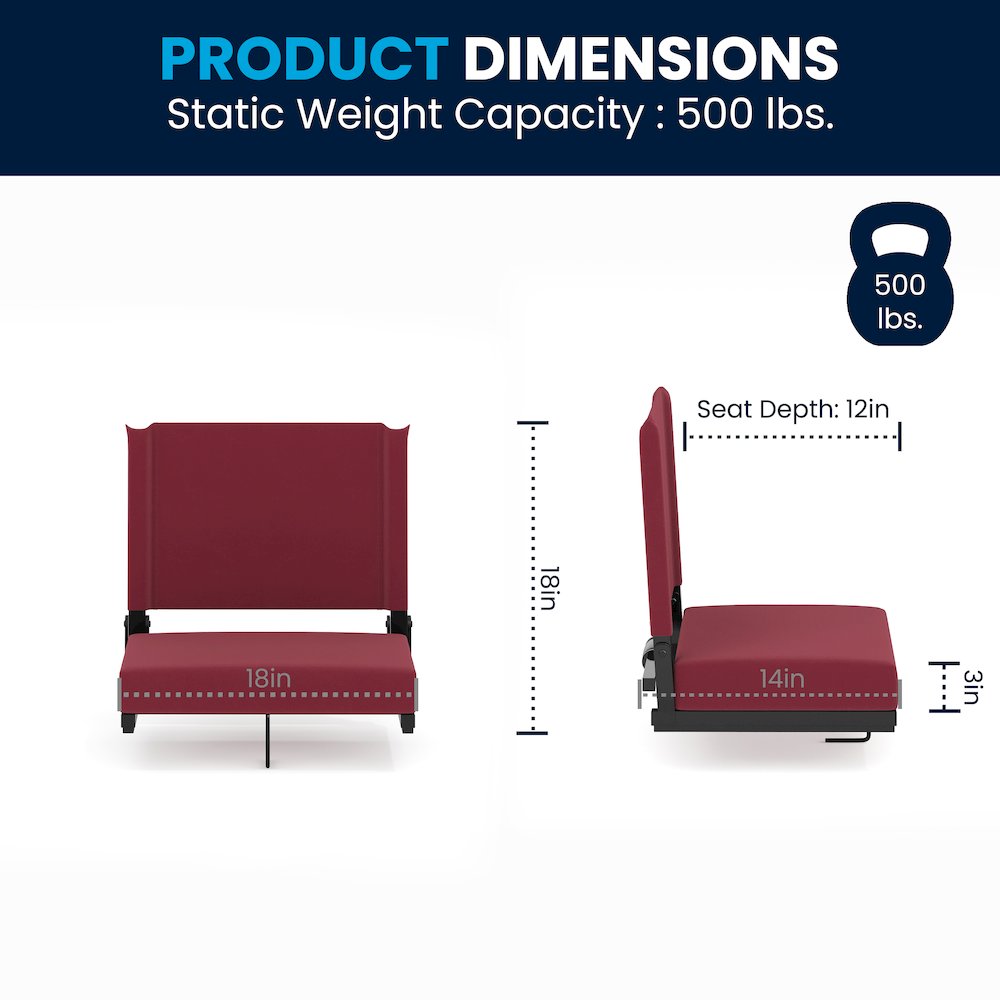 Lightweight Stadium Chair with Handle, Ultra-Padded Seat, Maroon. Picture 8