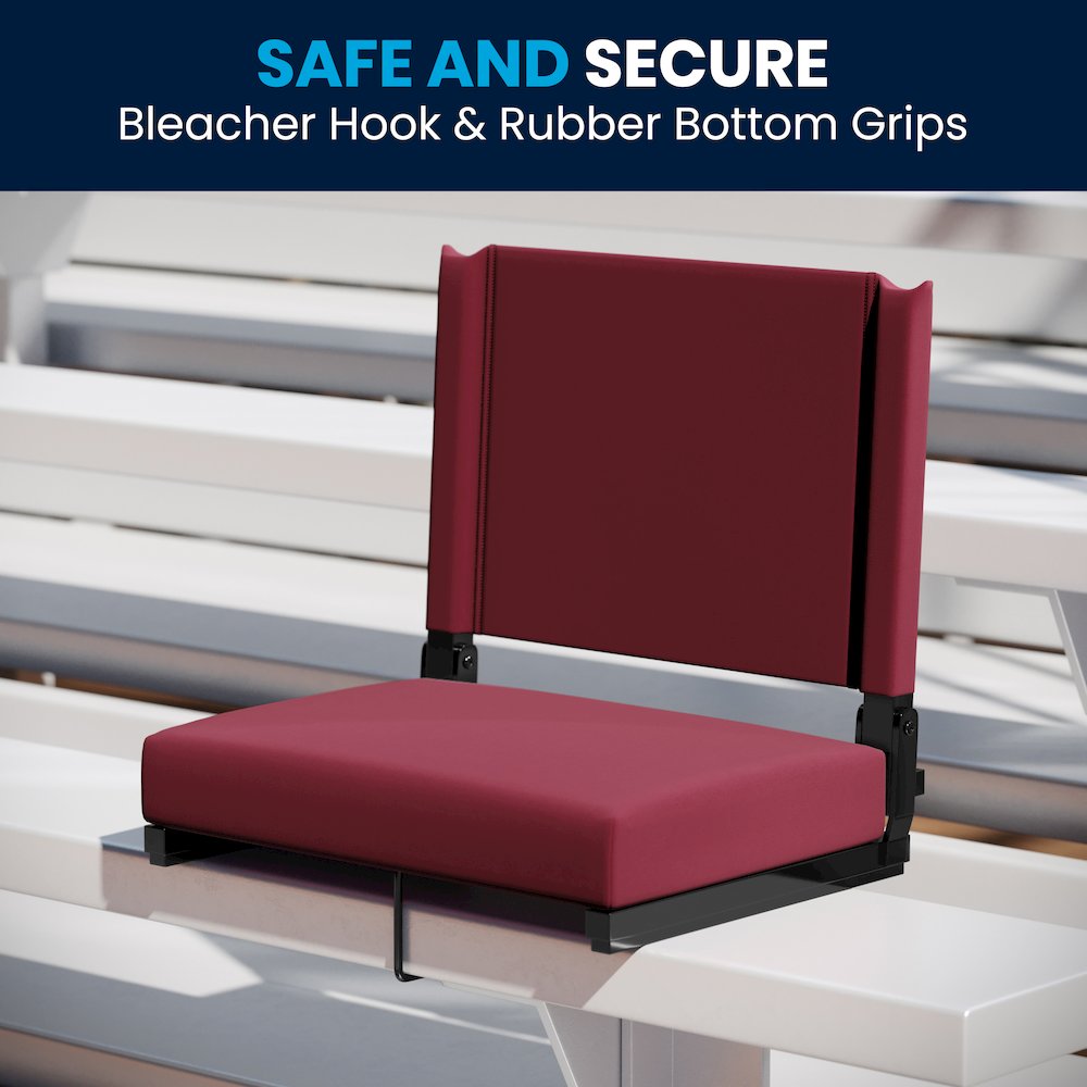 Lightweight Stadium Chair with Handle, Ultra-Padded Seat, Maroon. Picture 9