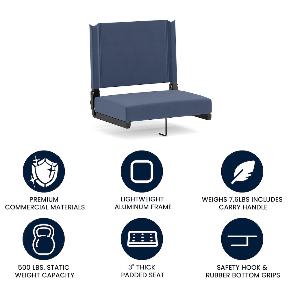 Lightweight Stadium Chair with Handle, Ultra-Padded Seat, Navy Blue. Picture 4