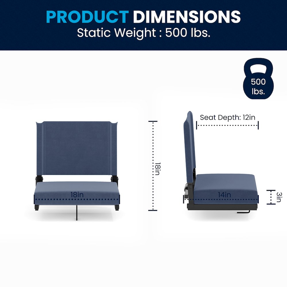 Lightweight Stadium Chair with Handle, Ultra-Padded Seat, Navy Blue. Picture 8