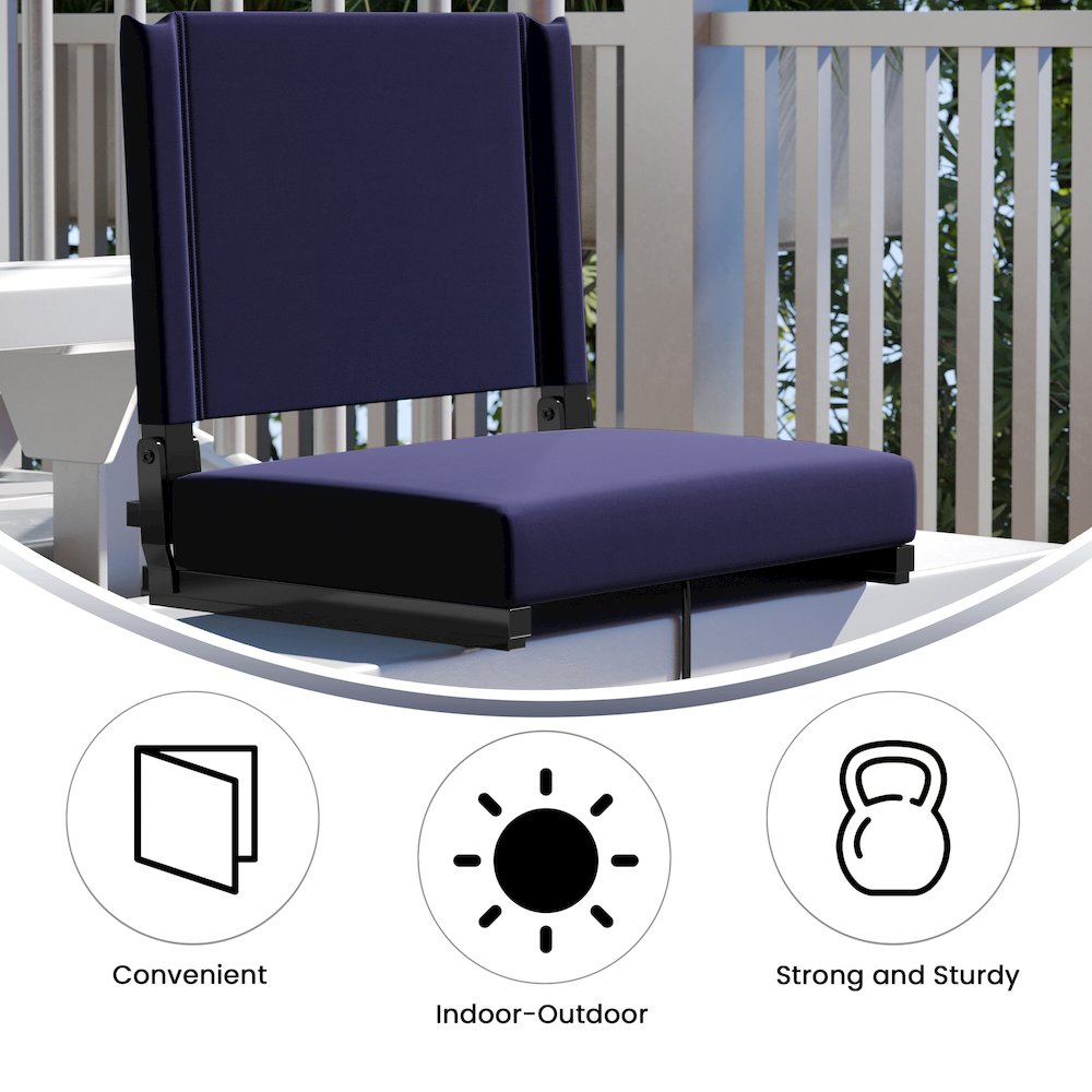 Lightweight Stadium Chair with Handle, Ultra-Padded Seat, Navy. Picture 5