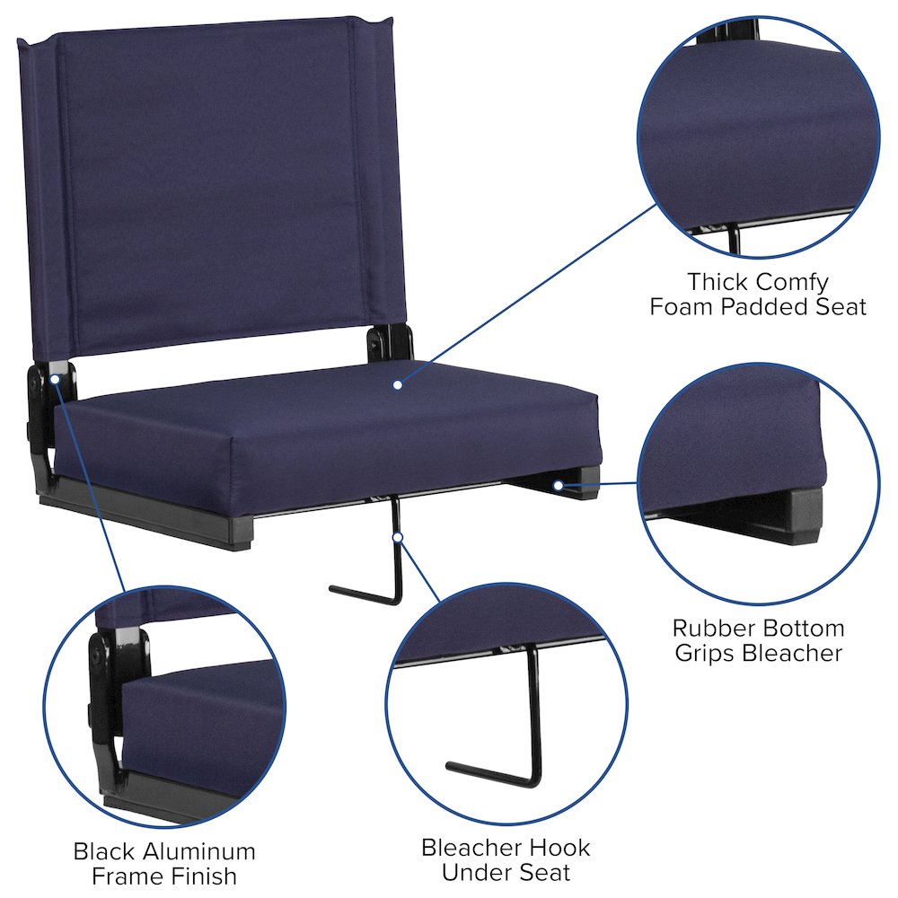 Lightweight Stadium Chair with Handle, Ultra-Padded Seat, Navy. Picture 7