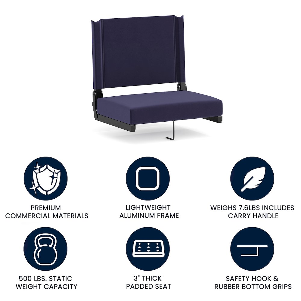 Lightweight Stadium Chair with Handle, Ultra-Padded Seat, Navy. Picture 4