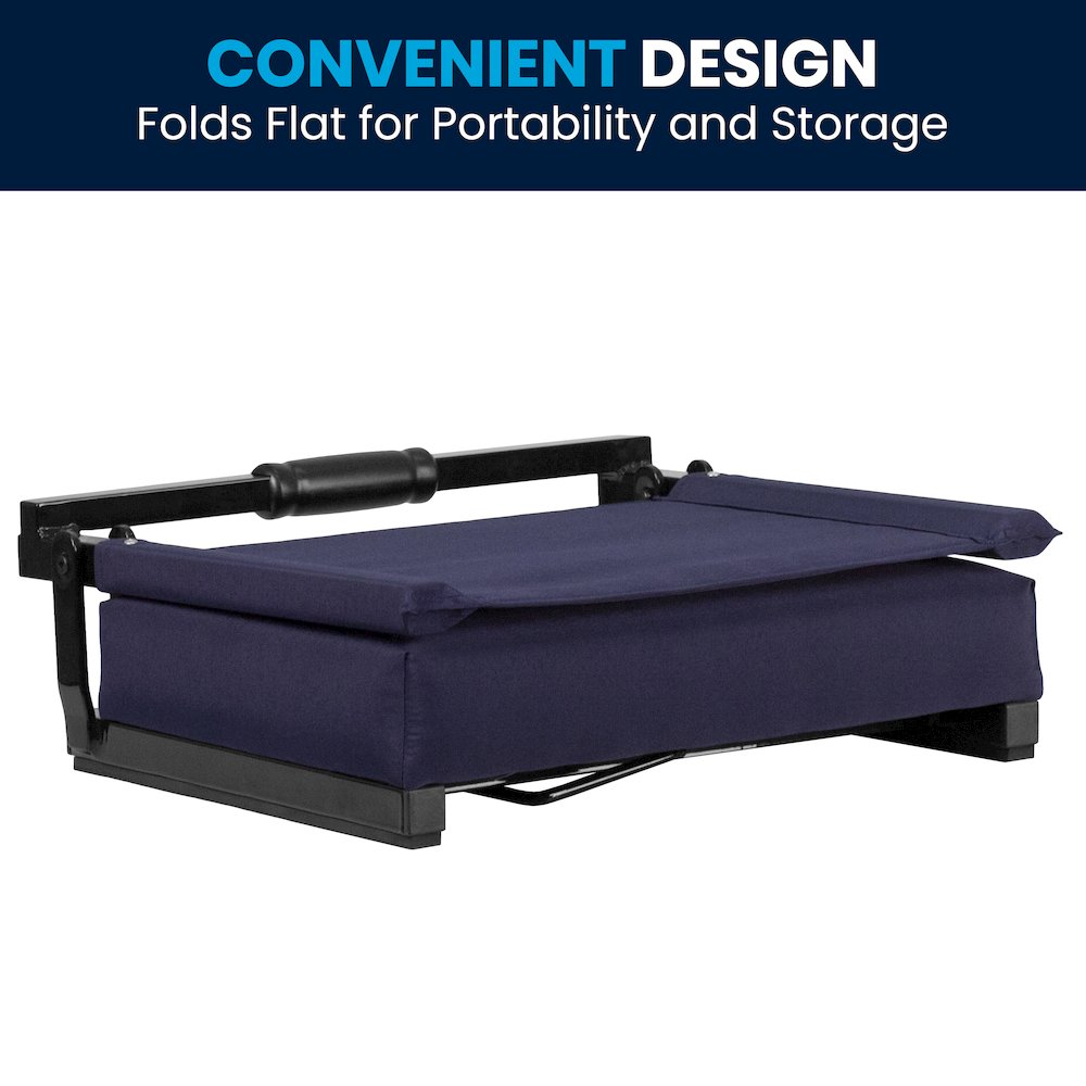 500 lb. Rated Lightweight Stadium Chair with Handle & Ultra-Padded Seat, Navy. Picture 8