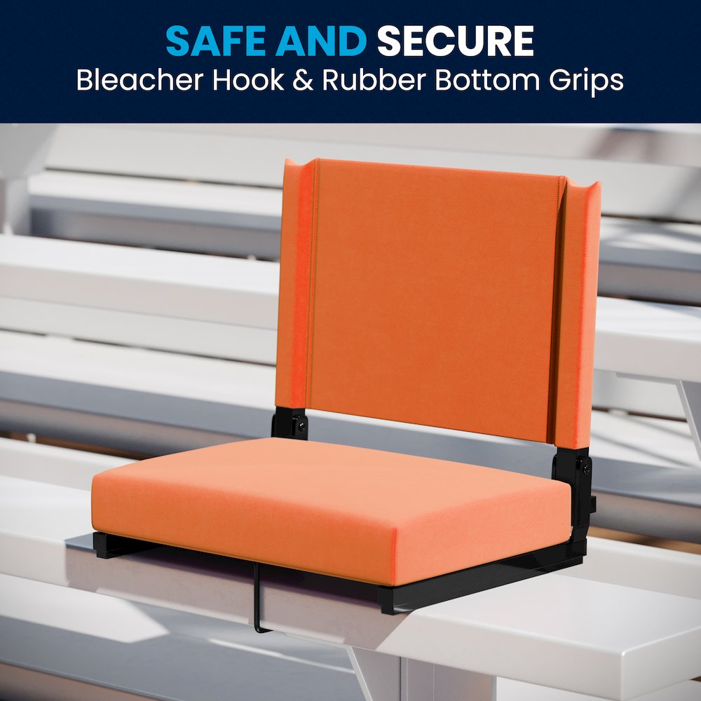 500 lb. Rated Lightweight Stadium Chair with Handle & Ultra-Padded Seat, Orange. Picture 8