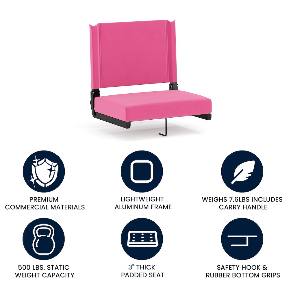 Lightweight Stadium Chair with Handle, Ultra-Padded Seat, Pink. Picture 4