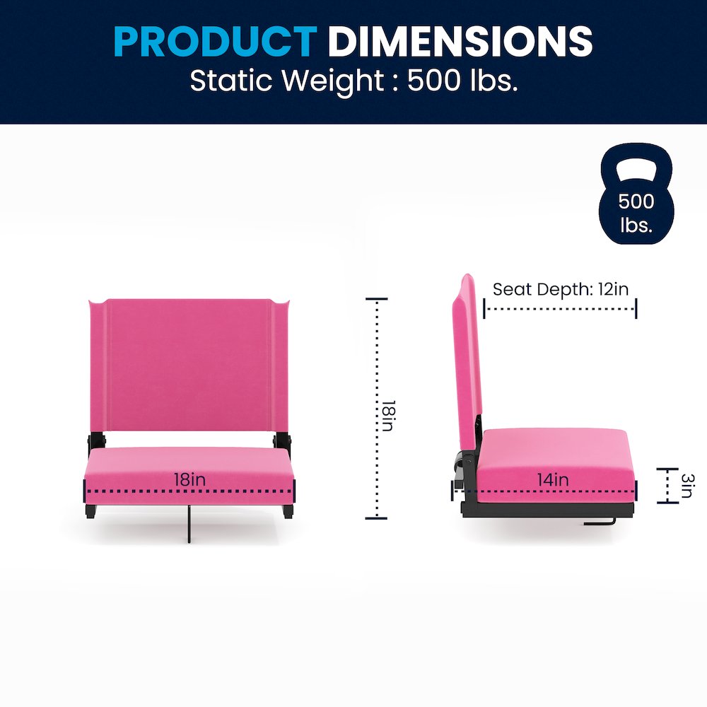 Lightweight Stadium Chair with Handle, Ultra-Padded Seat, Pink. Picture 8