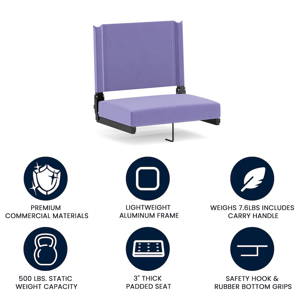 Lightweight Stadium Chair with Handle, Ultra-Padded Seat, Purple. Picture 4