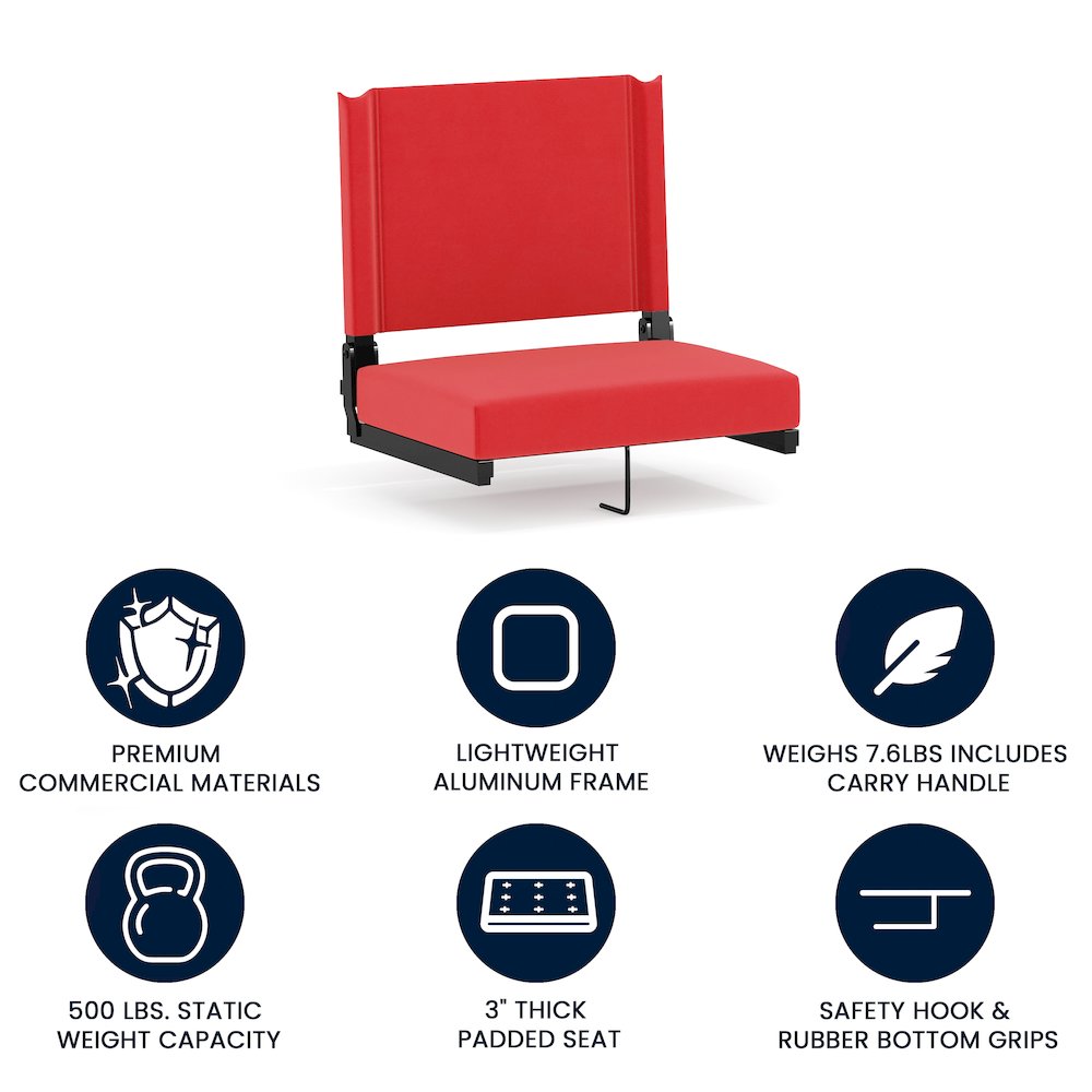 Lightweight Stadium Chair with Handle, Ultra-Padded Seat, Red. Picture 4