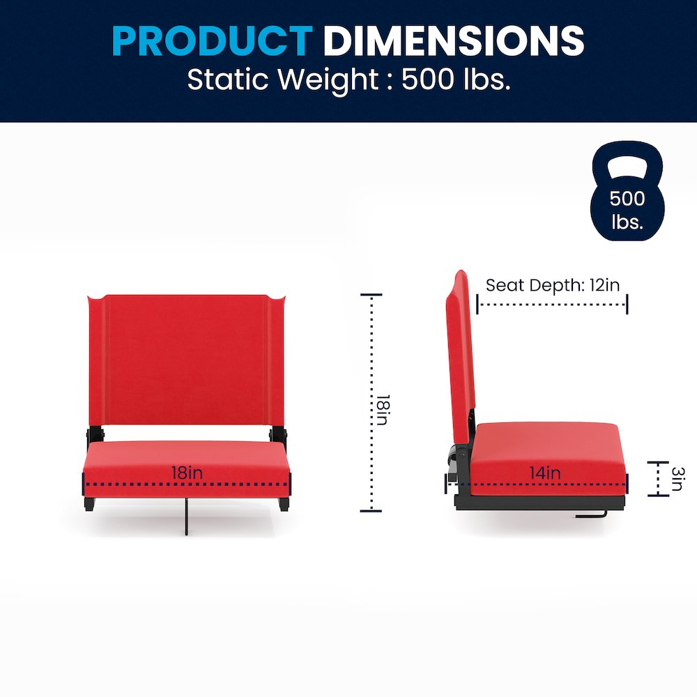 Lightweight Stadium Chair with Handle, Ultra-Padded Seat, Red. Picture 8