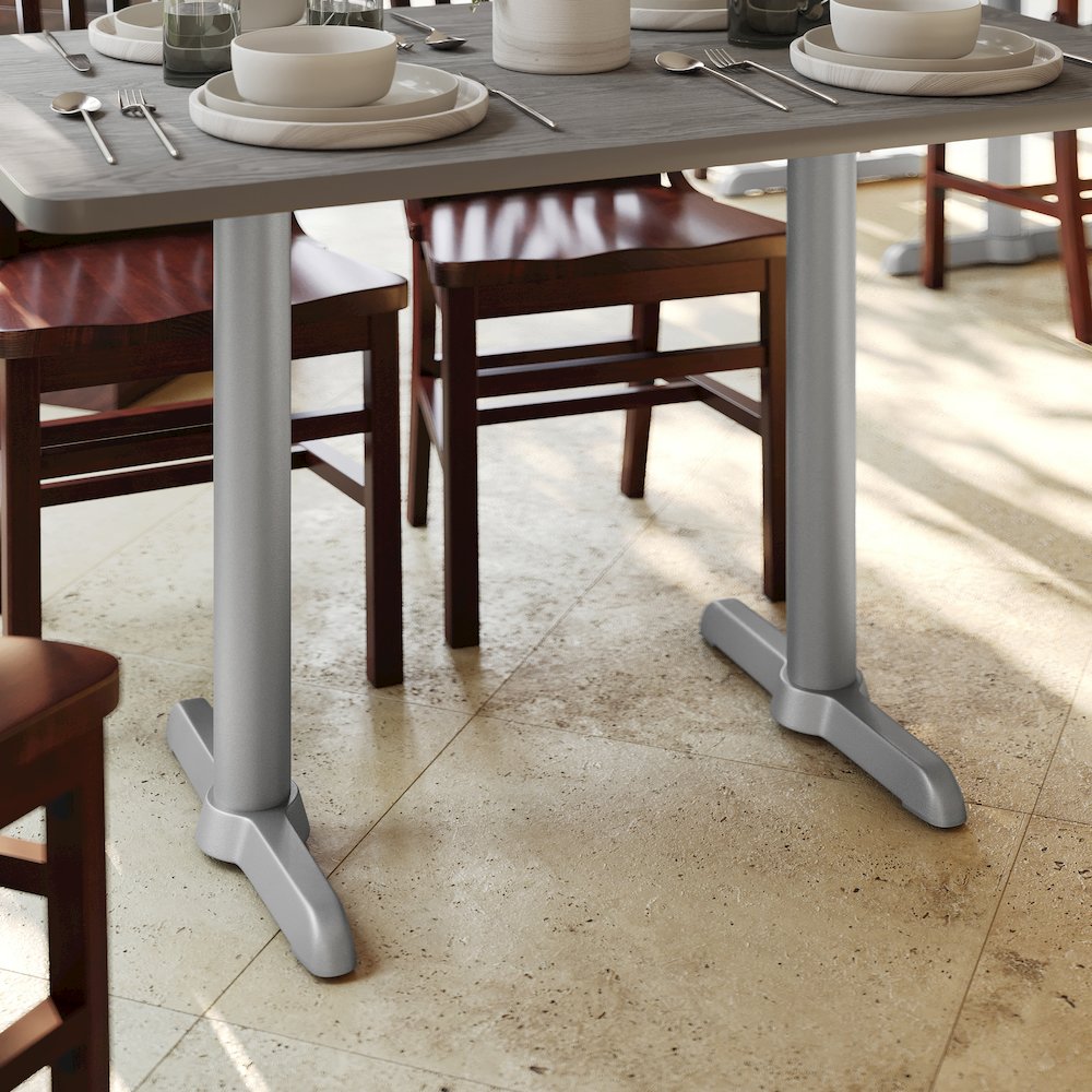 5'' x 22'' Restaurant Table T-Base with 3'' Dia. Table Height Column, Silver. Picture 5