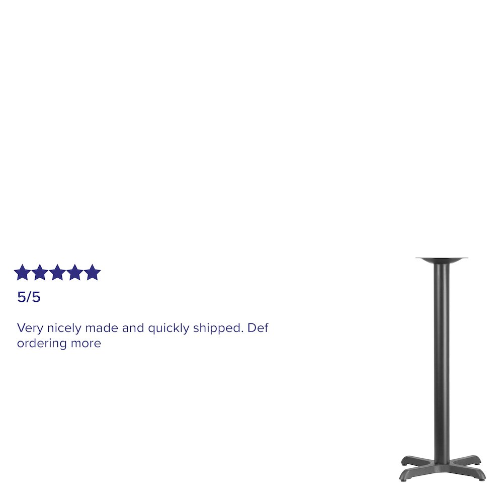 22'' x 22'' Restaurant Table X-Base with 3'' Dia. Bar Height Column. Picture 4