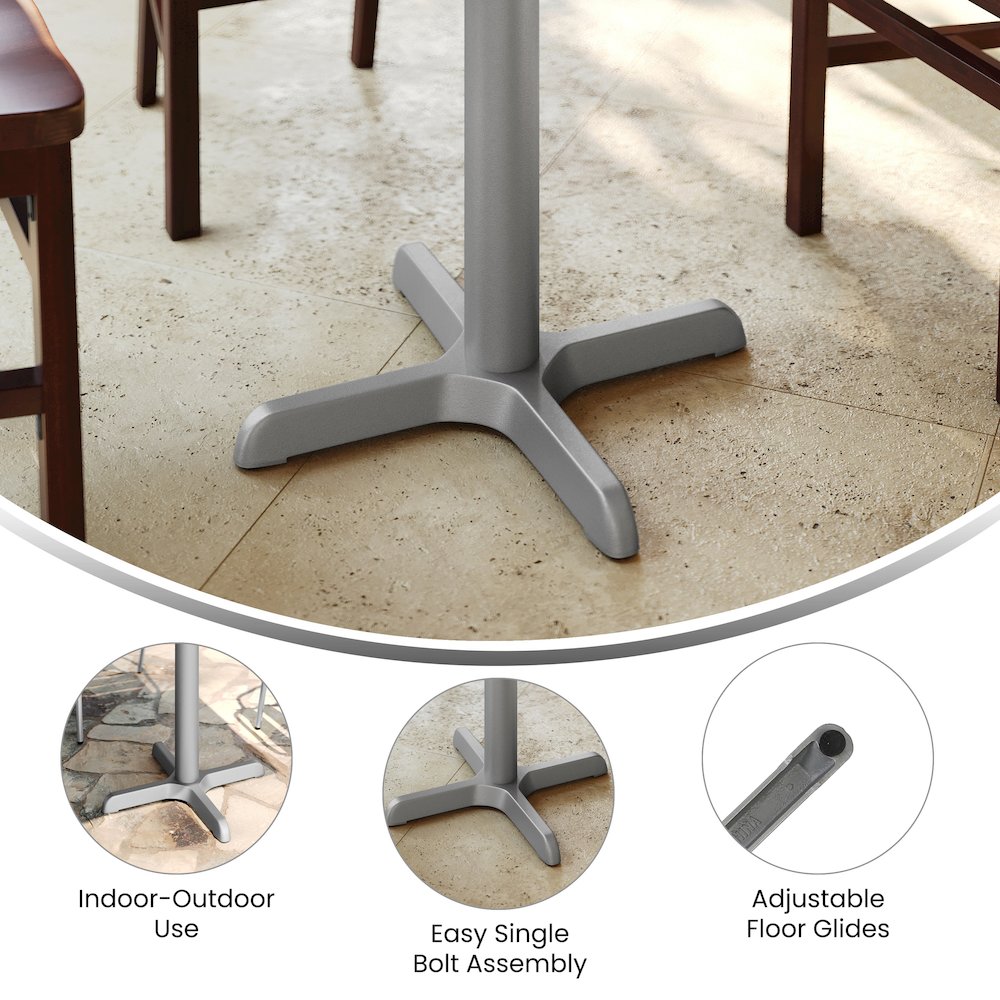 22'' x 22'' Restaurant Table X-Base with 3'' Dia. Table Height Column, Silver. Picture 2