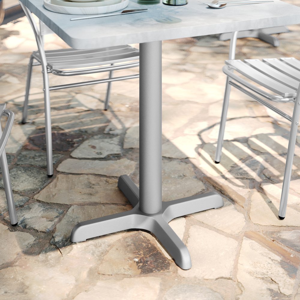 22'' x 22'' Restaurant Table X-Base with 3'' Dia. Table Height Column, Silver. Picture 3