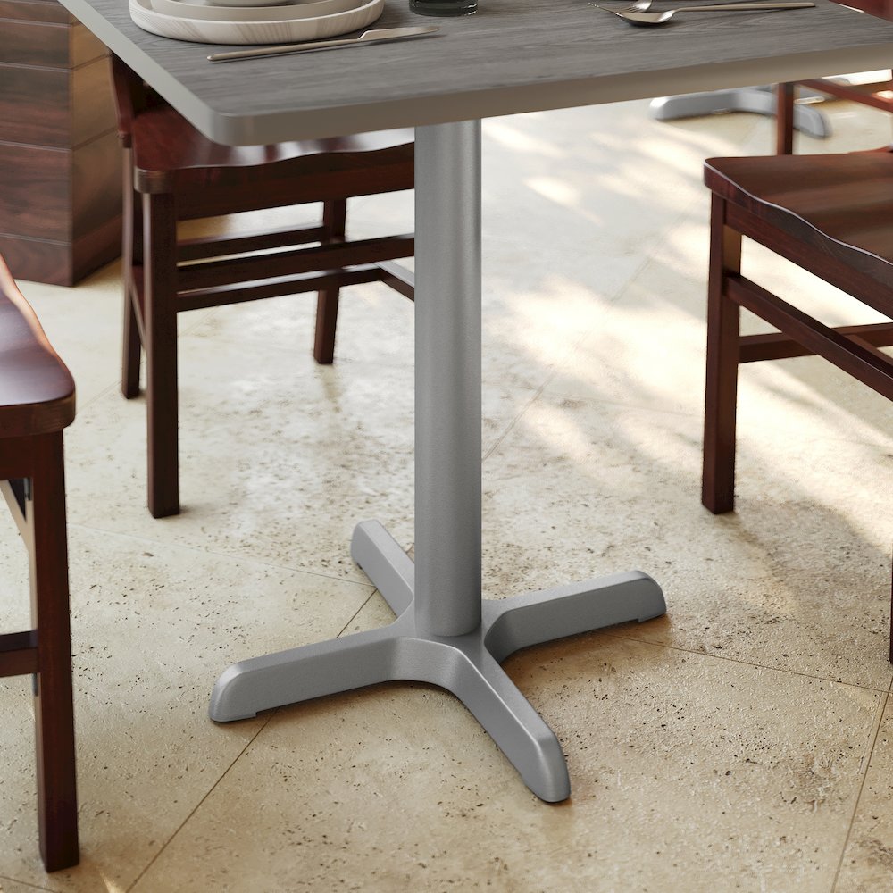 22'' x 22'' Restaurant Table X-Base with 3'' Dia. Table Height Column, Silver. Picture 5