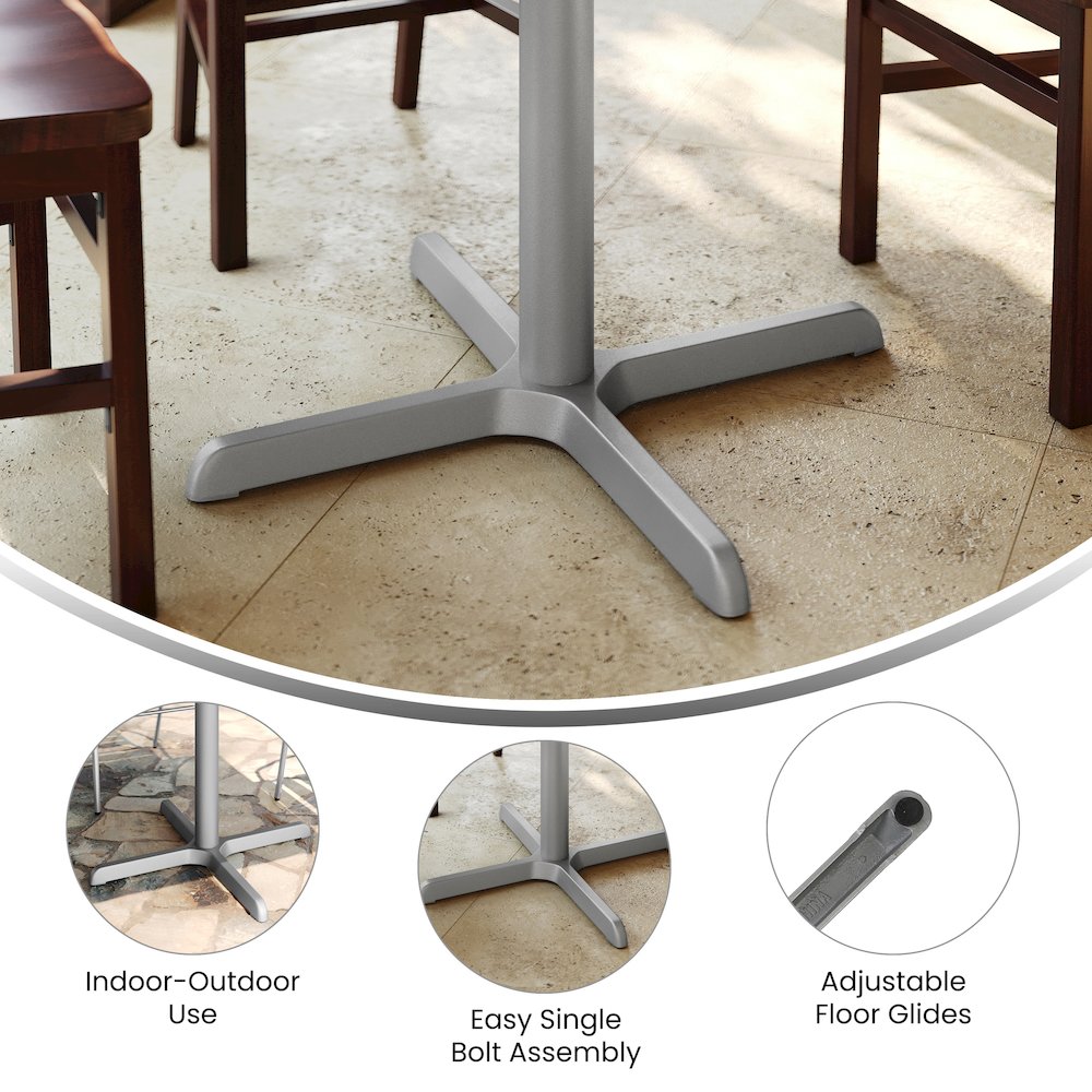 30'' x 30'' Restaurant Table X-Base with 3'' Dia. Table Height Column, Silver. Picture 2