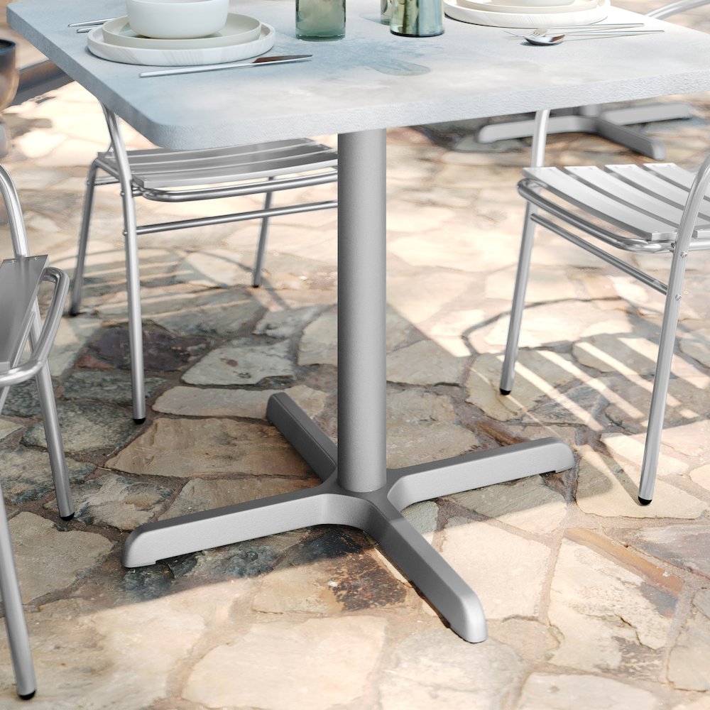 30'' x 30'' Restaurant Table X-Base with 3'' Dia. Table Height Column, Silver. Picture 3