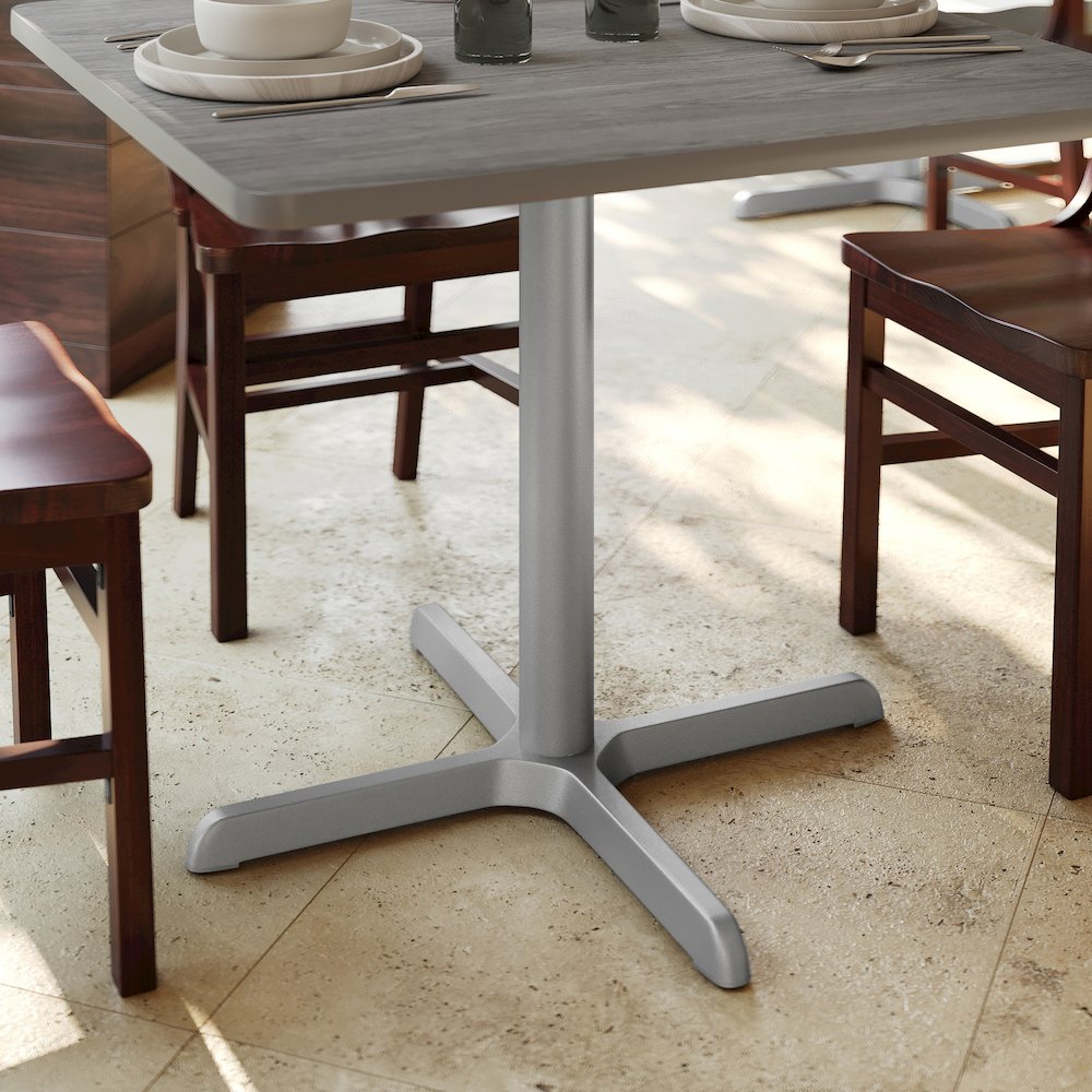 30'' x 30'' Restaurant Table X-Base with 3'' Dia. Table Height Column, Silver. Picture 5