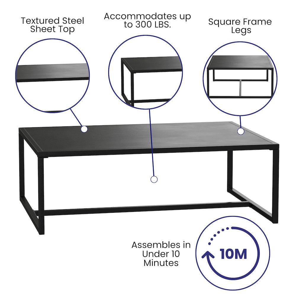 Patio Coffee Table Black Coffee Table, Porch, or Poolside - Steel Leg Frame. Picture 4