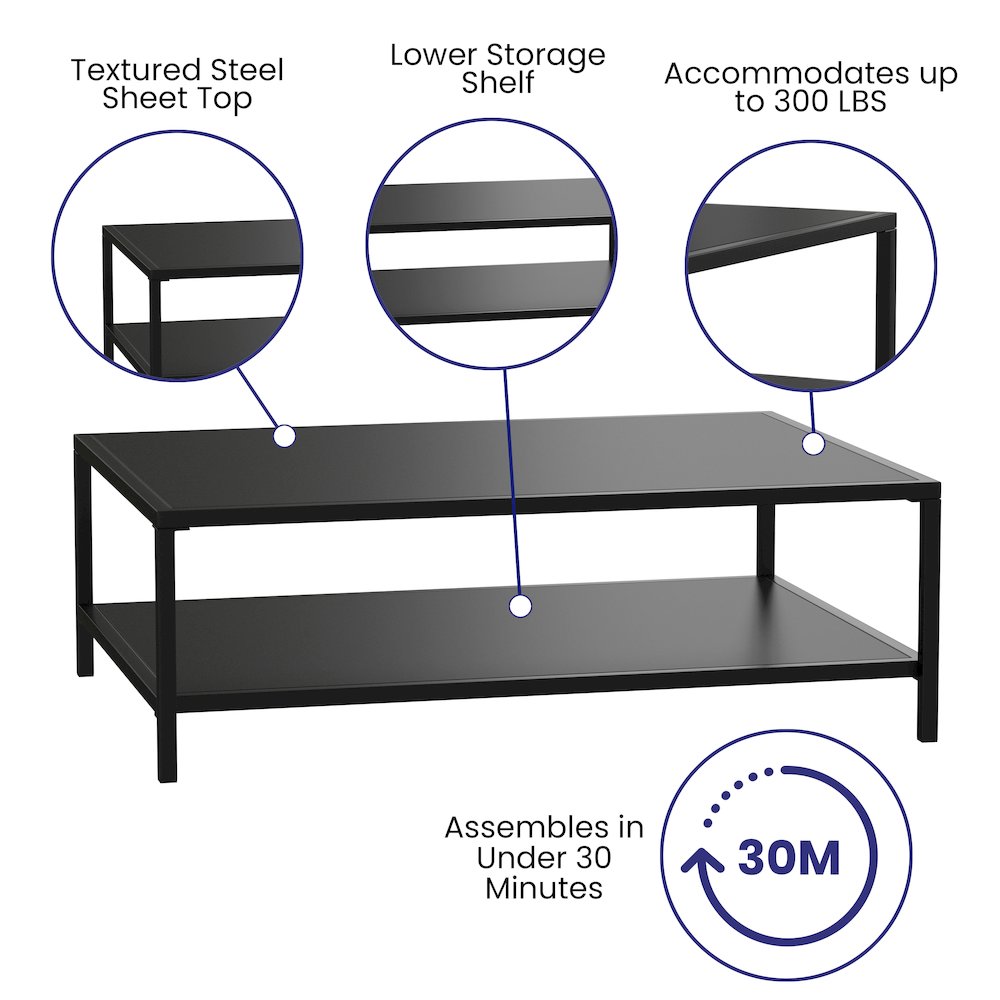 2 Tier Patio Coffee Table Black Coffee Table, Porch, or Poolside-Steel Leg Frame. Picture 4