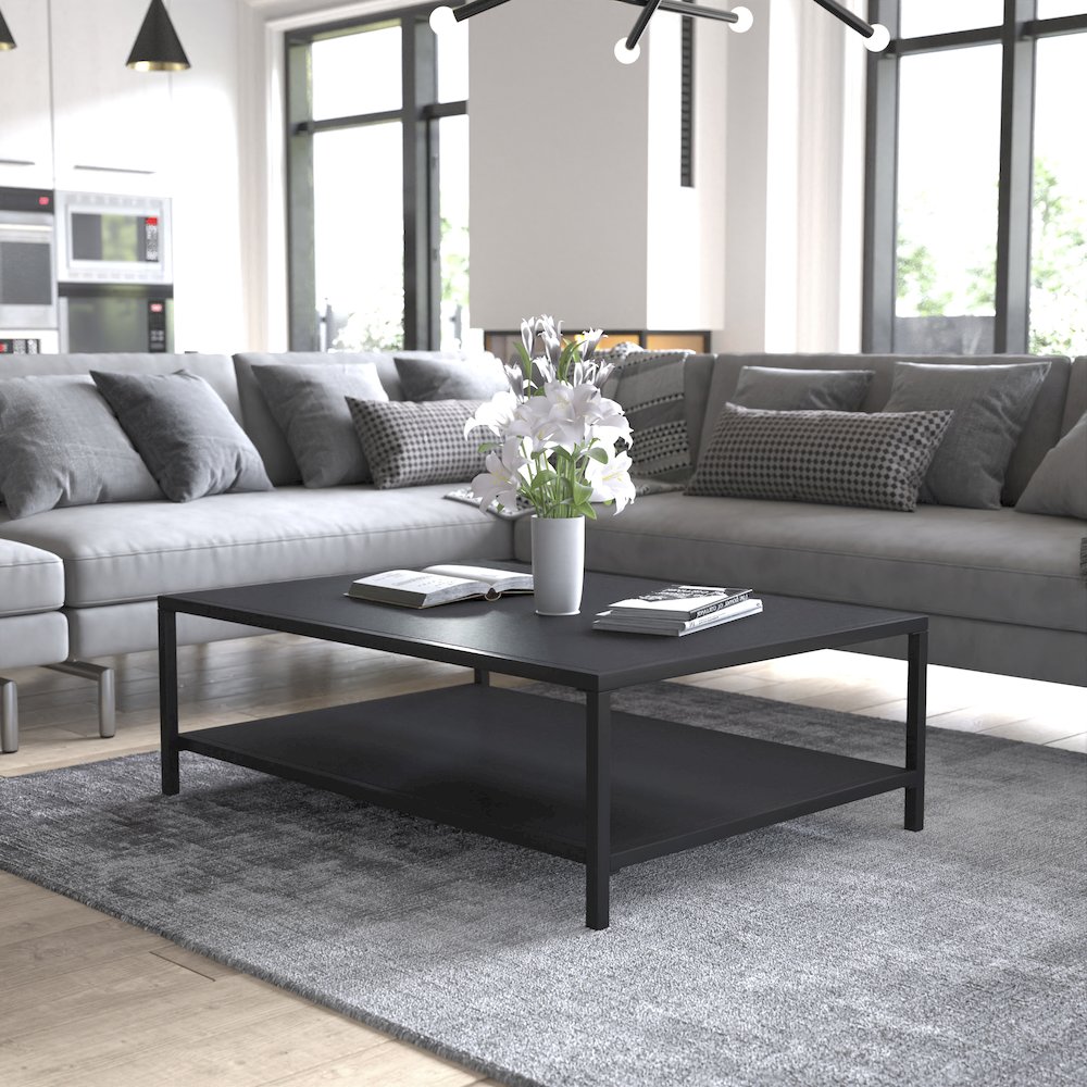 2 Tier Patio Coffee Table Black Coffee Table, Porch, or Poolside-Steel Leg Frame. Picture 6