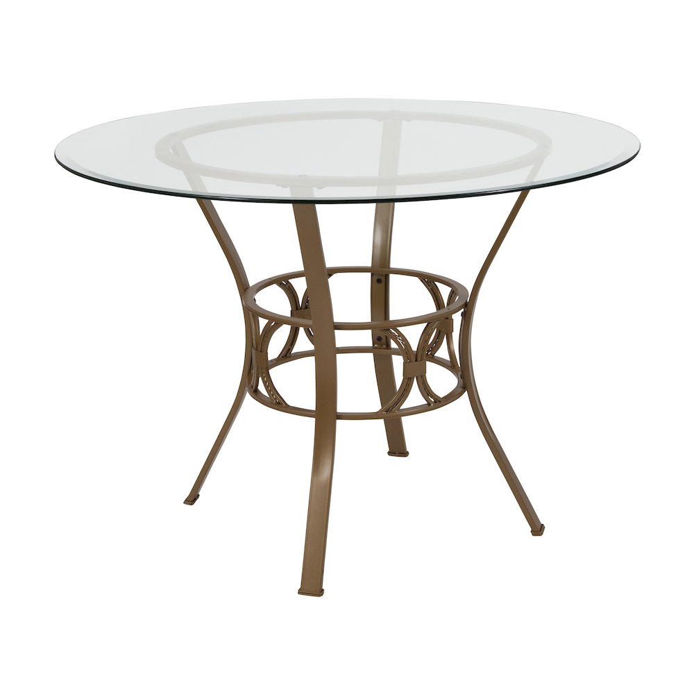 42'' Round Glass Dining Table with Matte Gold Metal Frame. Picture 1