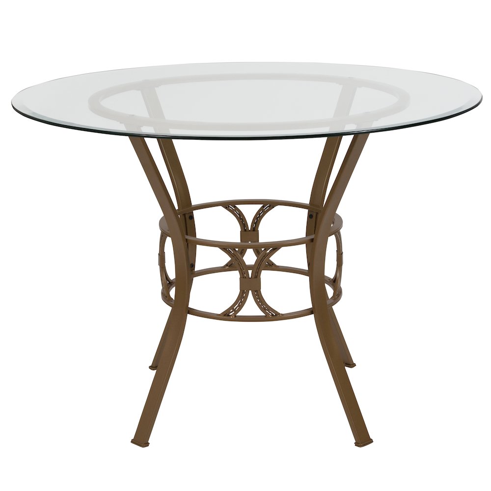 42'' Round Glass Dining Table with Matte Gold Metal Frame. Picture 2
