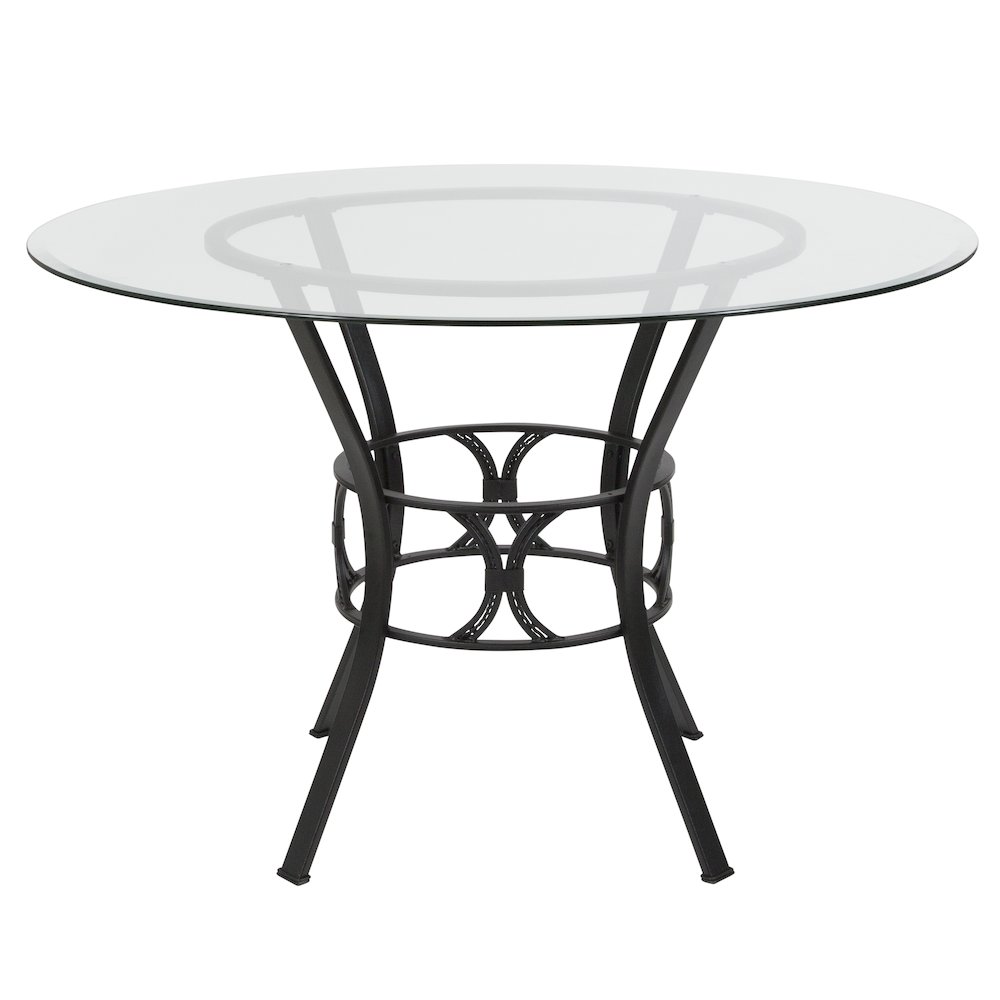 45'' Round Glass Dining Table with Black Metal Frame. Picture 4