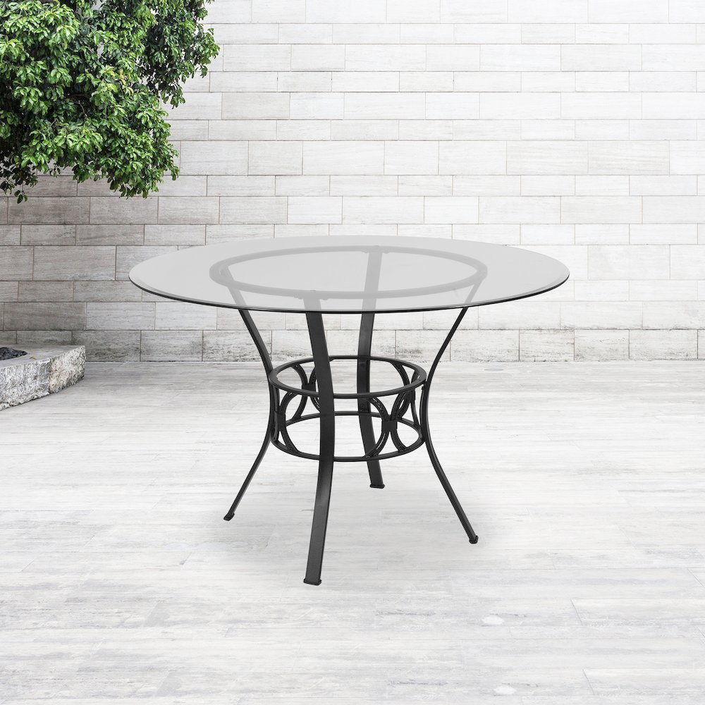 45'' Round Glass Dining Table with Black Metal Frame. Picture 2