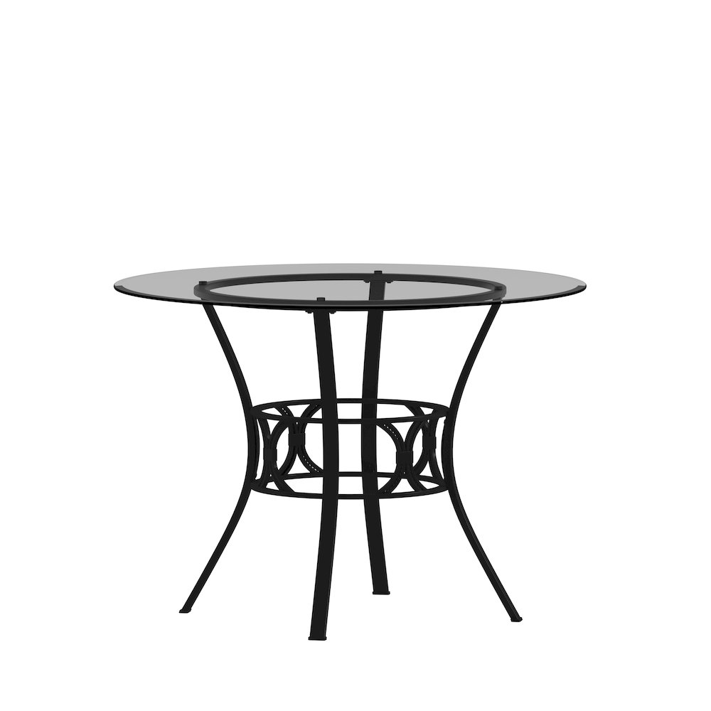 42'' Round Glass Dining Table with Black Metal Frame. Picture 1