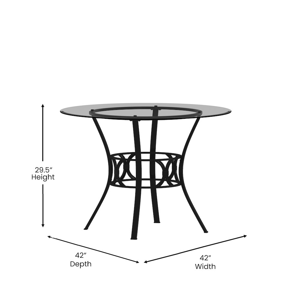 42'' Round Glass Dining Table with Black Metal Frame. Picture 5