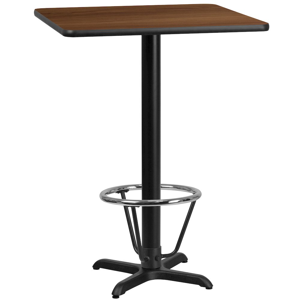 24'' Walnut Table Top with 22'' x 22'' Bar Height Table Base and Foot Ring. Picture 1