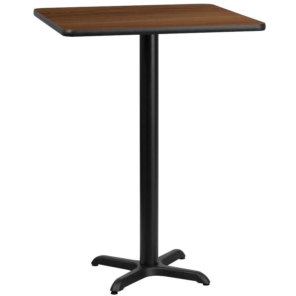 24'' Square Walnut Laminate Table Top with 22'' x 22'' Bar Height Table Base. Picture 1