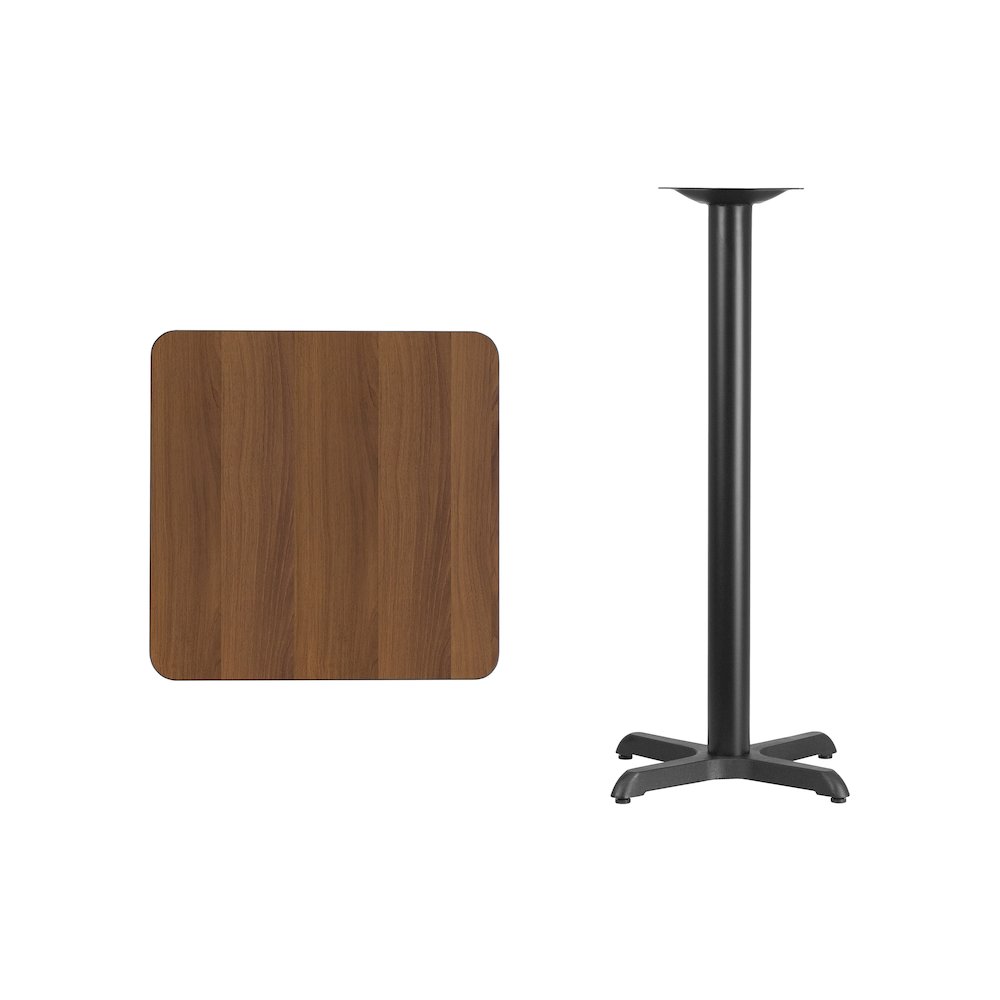 24'' Square Walnut Laminate Table Top with 22'' x 22'' Bar Height Table Base. Picture 3