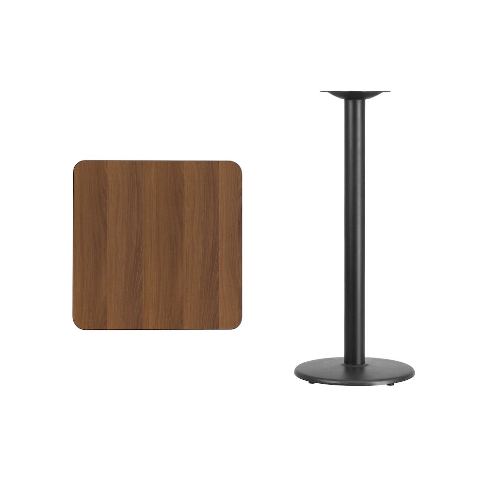 24'' Square Walnut Laminate Table Top with 18'' Round Bar Height Table Base. Picture 3