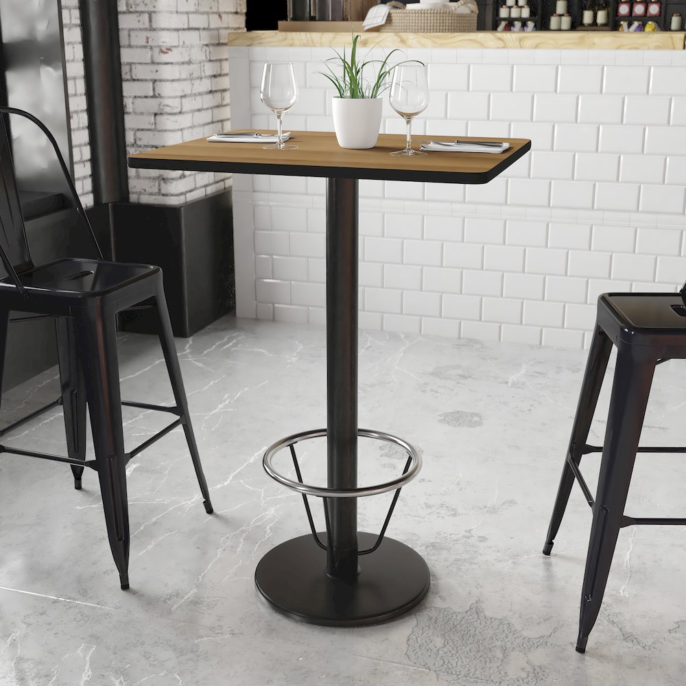 24'' x 30'' Walnut Table Top with 18'' Round Bar Height Table Base and Foot Ring. Picture 2