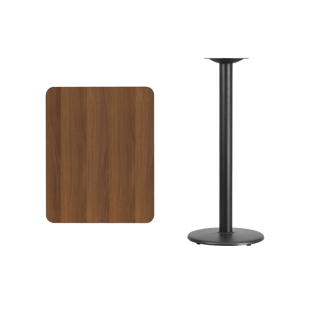 24'' x 30'' Rectangular Walnut Table Top with 18'' Round Bar Height Table Base. Picture 4