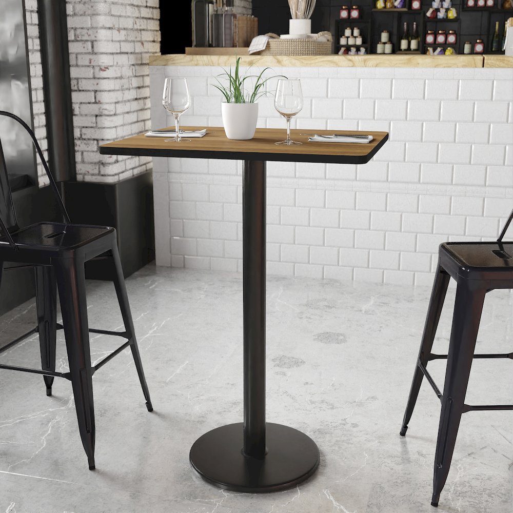 24'' x 30'' Rectangular Walnut Table Top with 18'' Round Bar Height Table Base. Picture 2