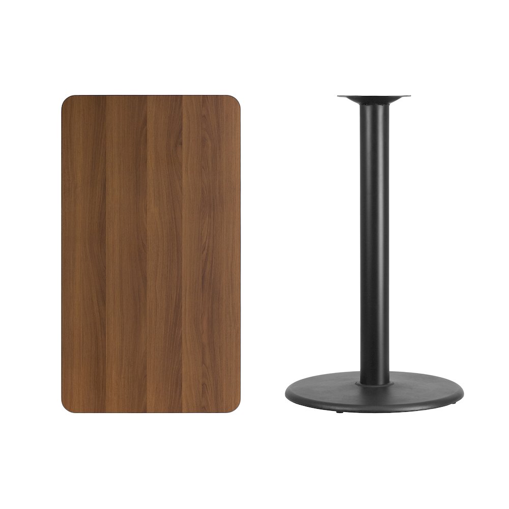 24'' x 42'' Rectangular Walnut Table Top with 24'' Round Bar Height Table Base. Picture 3