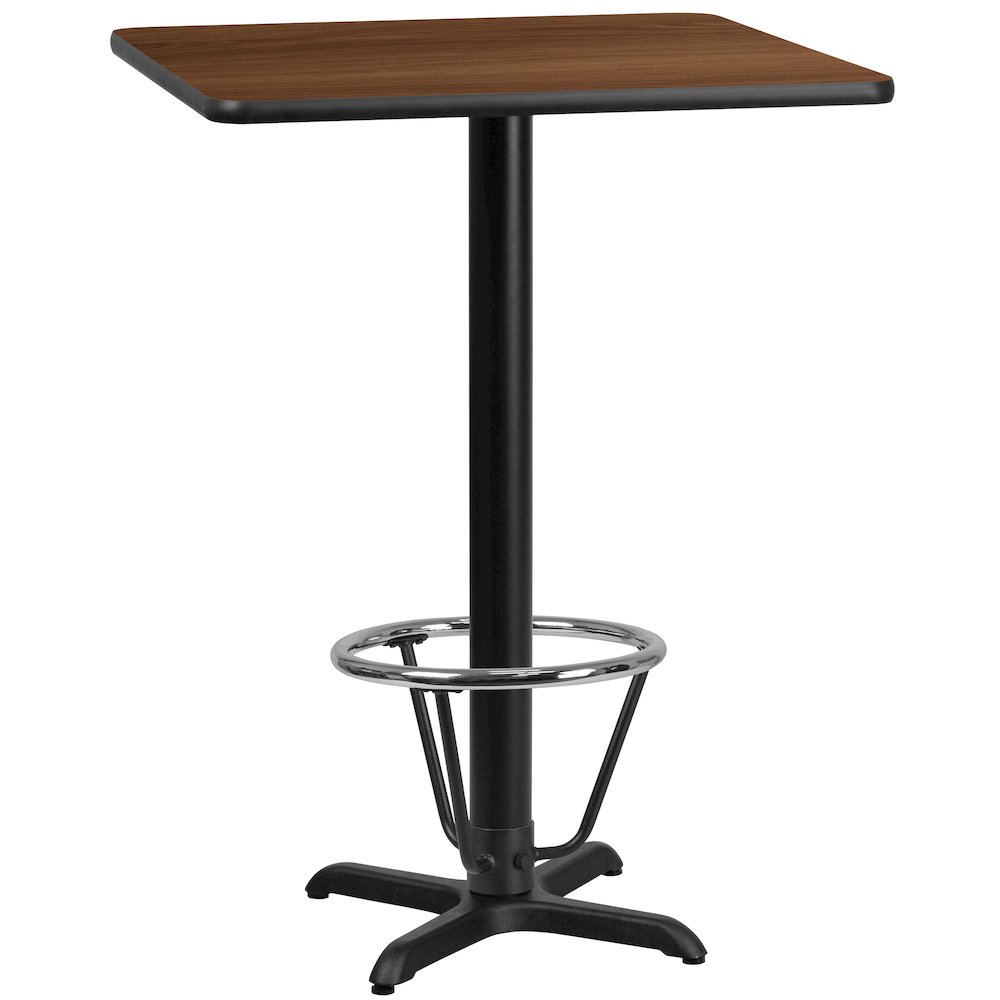 30'' Walnut Table Top with 22'' x 22'' Bar Height Table Base and Foot Ring. Picture 1
