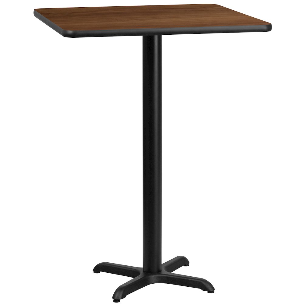 30'' Square Walnut Laminate Table Top with 22'' x 22'' Bar Height Table Base. Picture 1